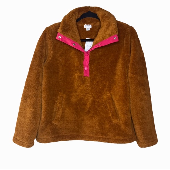 NWT J. Crew Snap Cozy Fleece Sherpa Teddy Pullover Jacket. Orange size XS